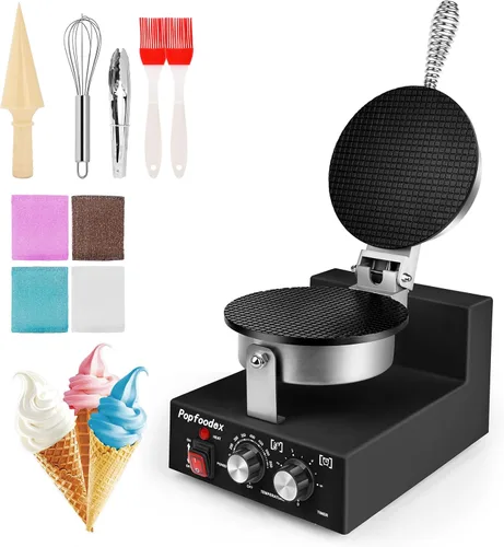 Máquina comercial para hacer conos de gofres – Máquina comercial de cono de helado de 1200 W con sartén antiadherente de 8 pulgadas y temperatura
