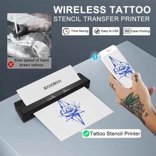 Miniatura 5 de Impresora de plantillas de tatuaje, máquina de tatuaje para artistas y principiantes, sin papel de transferencia, impresora Bluetooth inalámbrica