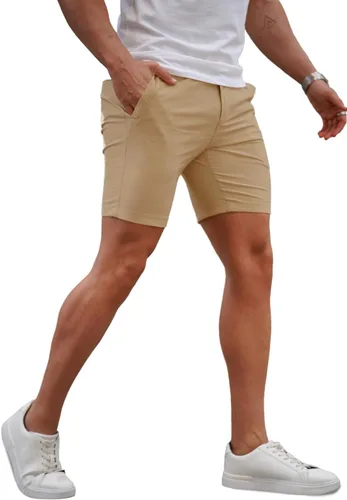 Miniatura 3 de GINGTTO Pantalones cortos para hombre, ajustados, elásticos, con entrepierna de 9 pulgadas