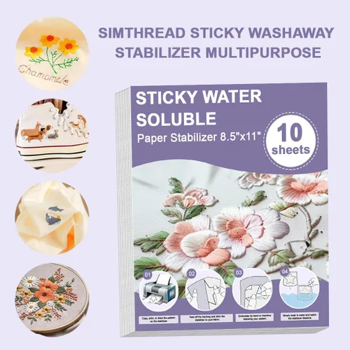 Miniatura 3 de Estabilizador de bordado soluble en agua pegajoso de 8.5 x 11 pulgadas, para imprimir papel para imprimir o dibujar patrones para bordado a mano y a