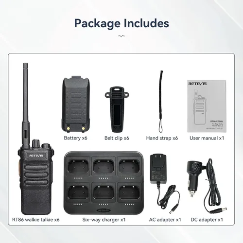 Miniatura 7 de Retevis RT86 Radio de 2 vías de largo alcance, radio profesional de dos vías con cargador de 6 vías para adultos, radio de alta resistencia, alta