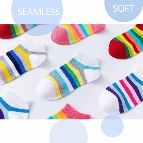 Miniatura 3 de Marchare Calcetines sin costuras para niñas, calcetines de algodón con rayas de arco iris, paquete de 5