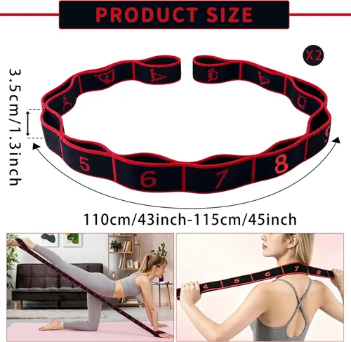 Miniatura 2 de 2PCS Elastic Yoga Stretching Strap with 12 Loops Stretch Resistance Exercise Bands for Yoga,Pilates,Dance,Rhythmic Gymnastics,Physical