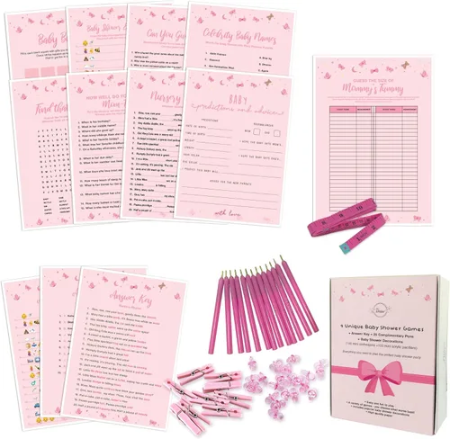 Dessie Juegos de baby shower para niñas, juego definitivo para baby shower, 9 juegos únicos de baby shower para niñas, 100 mini pinzas para la ropa,