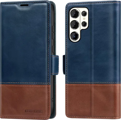 Miniatura 10 de KEZiHOME Funda para Galaxy S23 Ultra, de cuero genuino [bloqueo RFID], funda tipo cartera, ranura para tarjetas con tapa magnética y soporte