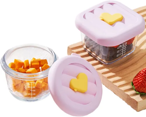 Miniatura 10 de Paquete de 2 recipientes de vidrio pequeños de 4 onzas con tapas, herméticos cuadrados de vidrio para alimentos, tarros de vidrio con flores