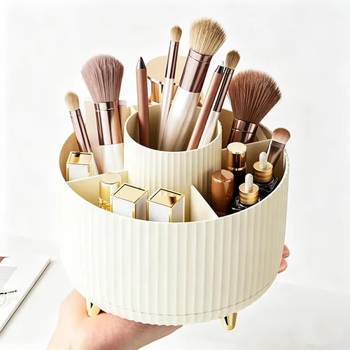 Miniatura 7 de Organizador de brochas de maquillaje giratorio de 360 grados, diseño desmontable, 5 ranuras, para cosméticos y lápices, organizador para escritorio