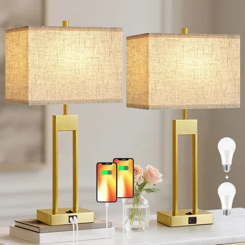 Miniatura 12 de GyroVu Juego de 2 lámparas de mesa de noche de 25.5 pulgadas para dormitorio, lámpara de noche con USB C +A, lámpara de sala de estar
