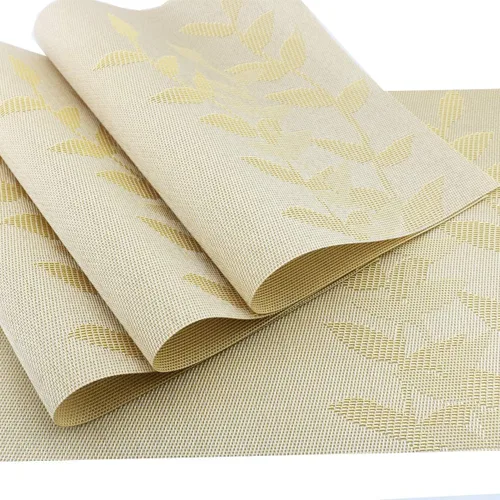Miniatura 2 de Juego de 6 manteles individuales de vinilo dorado con diseño floral resistente al calor para mesa de comedor, interiores y exteriores, tejido