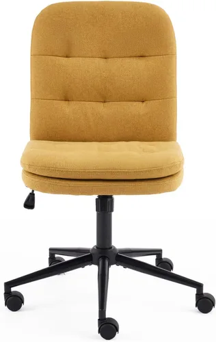 Miniatura 9 de VINGLI Silla de escritorio de oficina sin brazos con ruedas y sin ruedas, silla giratoria de 360° con cojín grueso, altura ajustable para sala