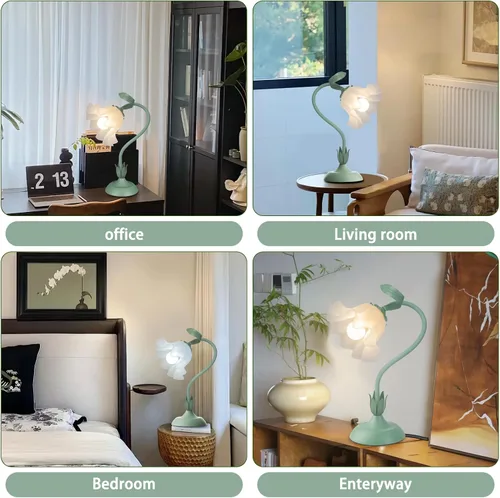 Miniatura 8 de Lámparas de mesita de noche para mujer, para dormitorio, bonita lámpara de escritorio de flores con cuello de cisne flexible ajustable, lámpara