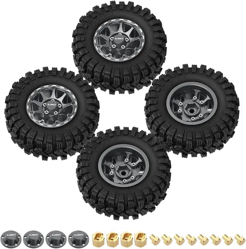 Miniatura 7 de GLOBACT Neumáticos de aluminio de 9 radios de 1.2 pulgadas, neumáticos de goma suave y pegajosa de 2.441 x 0.945 in para 1/18 TRX4M 1/24 Axial SCX24