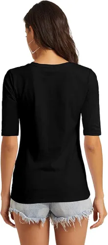 Miniatura 5 de VIIOO Camiseta básica de media manga con cuello redondo para mujer, casual, color liso, de algodón