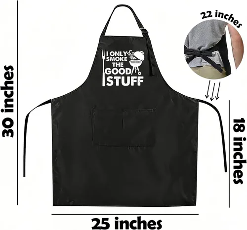 Miniatura 2 de Delantal divertido para hombres – I Only Smoke The Good Stuff – Delantal de cocina humorístico con 2 bolsillos y correa ajustable para el cuello