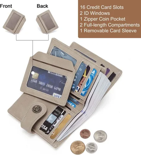 Miniatura 4 de CLUCI Billeteras pequeñas para mujer, con bloqueo RFID, de cuero, triple, compactas, con ventana de identificación, monedero con cremallera
