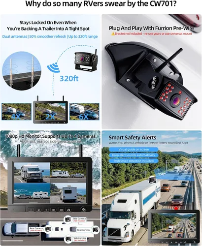 Miniatura 2 de Cámara de respaldo inalámbrica solar magnética Plug and Play 7 pulgadas 1080P HD DVR IPS, visión nocturna IR, instalación solar impermeable IP69