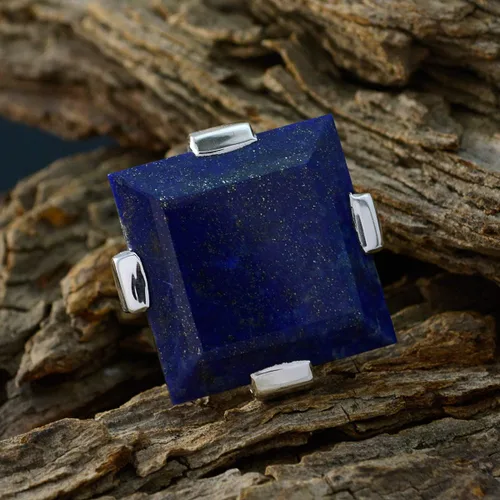 Miniatura 5 de Joyas Plata Gemas Genuinas Forma Cuadrada Una Piedra Lapislázuli Anillos De Plata Sólida Azul Lapislázuli Anillo De Octubre Nacimiento Libra