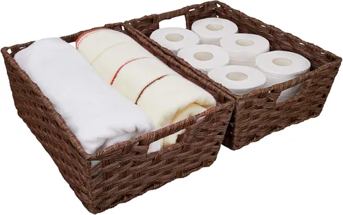Onlytak Cesta grande de almacenamiento de mimbre, marco de metal, juego de 2, lavable impermeable, 15 x 10.3 x 5.2 pulgadas, color marrón, cesta