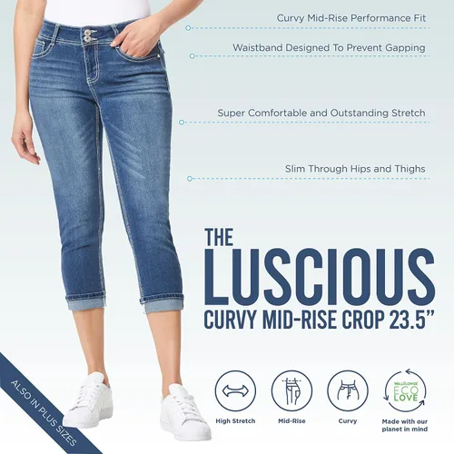 Miniatura 4 de WallFlower Luscious Curvy 23.5" Crop Mid-Rise Bling Insta Stretch Juniors (estándar y Plus)