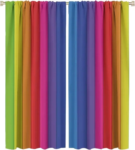 Miniatura 64 de Cortinas opacas abstractas de arco iris, pintura de color arcoíris con gotas, diseño gráfico creativo con bolsillo para barra, para sala de estar