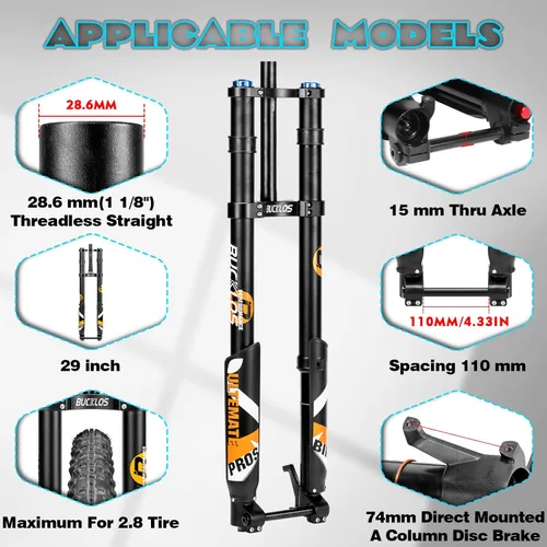 Miniatura 2 de BUCKLOS 26/27.5/29 pulgadas bicicleta de montaña eléctrica suspensión neumática invertida cuesta abajo horquilla, impulso de eje pasante 0.591x4.331