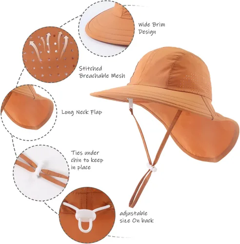 Miniatura 83 de Sombrero de verano para niños pequeños con solapa para el cuello, impermeable, sombrero de natación para niños, protección UV, sombrero de playa