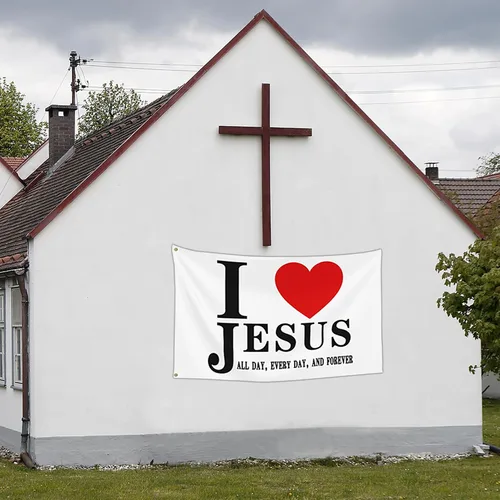 Miniatura 5 de Bandera de Jesús con texto en inglés "I Love Jesus", bandera cristiana de fe sobre el miedo de Jesús, 3 x 5 pulgadas, para exteriores, doble cara
