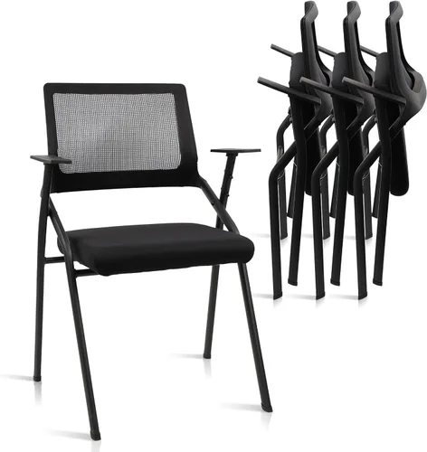 Miniatura 14 de CLATINA Sillas de oficina apilables y plegables con soporte lumbar ergonómico y cojín de asiento grueso, silla de recepción de tela de malla
