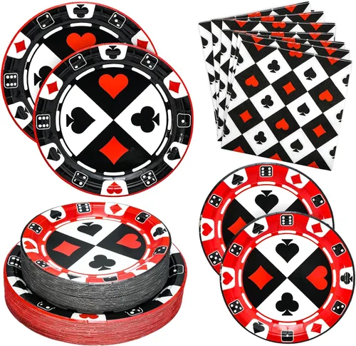 180 piezas de suministros para fiesta de casino para 60 personas, kit de platos de papel y servilletas para fiesta de póquer para noche de casino,