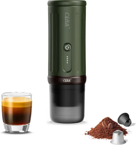 CERA+ PCM03S - Máquina de café espresso portátil de 5 a 8 tazas por carga, autocalentamiento de 20 barras, cápsulas NS y café molido, cafetera Verde