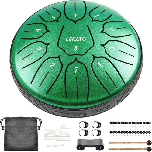 Miniatura 7 de LEKATO Tambor de lluvia para exteriores, tambor de lengüeta de acero de 6 pulgadas, 11 notas, carillón de lluvia de percusión para meditación, yoga