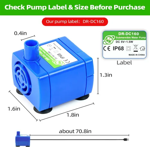 Miniatura 3 de Bomba de fuente de agua para gatos de repuesto (sin LED y con cepillo), motor sumergible IP68 DR-DC 160 bomba de agua sumergible para acero Bomba