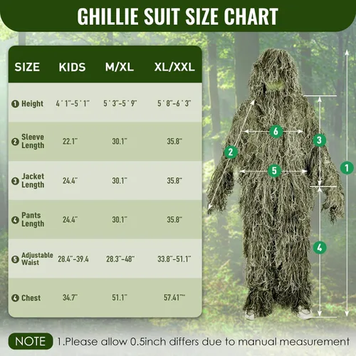 Miniatura 3 de Seeutek Traje Ghillie 5 en 1 – Trajes de caza de camuflaje 3D – chaqueta, pantalones, capucha, bolsa de transporte para adultos y jóvenes, M/L