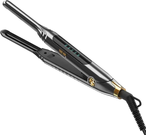 Plancha plana pequeña de 3/10'' de lápiz para cabello corto, corte de duendecillo y flequillo, alisador de pelo delgado para las puntas con pantalla