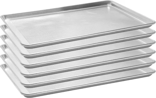 Miniatura 9 de Paquete de 12 bandejas para hornear de tamaño medio, bandeja de aluminio comercial para galletas, duradera y antiadherente, 18 x 13 pulgadas