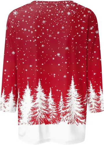 Miniatura 127 de Camisetas de manga 3/4 para mujer, cuello redondo, holgadas, casuales, con estampado floral, camisetas de moda para el trabajo de negocios