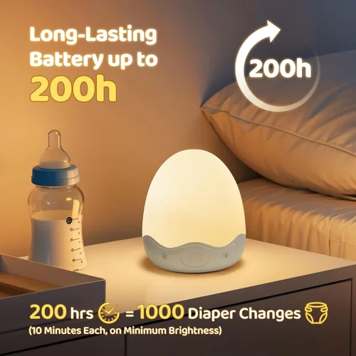 Miniatura 4 de Luz nocturna de bebé para niños, 10 niveles de brillo + 10 colores de luz de huevo para guardería, táctil + control remoto + luz nocturna de huevo