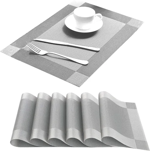 Miniatura 9 de Manteles individuales para mesa de comedor, juego de 6 unidades, resistentes al calor, antideslizantes, de vinilo para cocina y comedor, 18" * 12