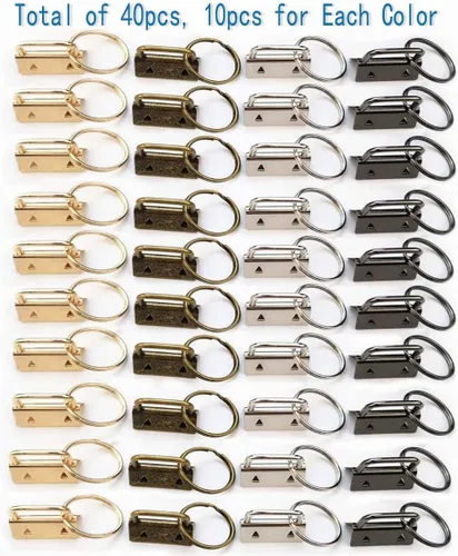 Miniatura 7 de Accesorios para llavero, 40 piezas de accesorios de llavero de 1 pulgada con anillo dividido para muñeca, cordón para llaves, kit de fabricación