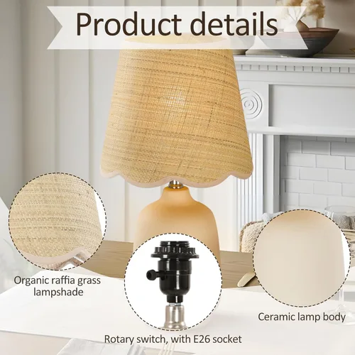 Miniatura 3 de Pia Ricco lámpara de mesa de cerámica moderna de 19" para sala de estar, lámparas de escritorio de base crema para dormitorio, lámpara de mesita