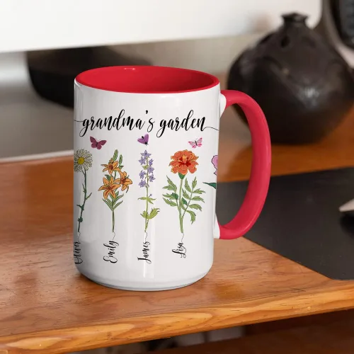 Miniatura 5 de Taza personalizada con aislamiento de flores del mes de nacimiento, taza personalizada para la abuela, taza del día de la madre, jardín