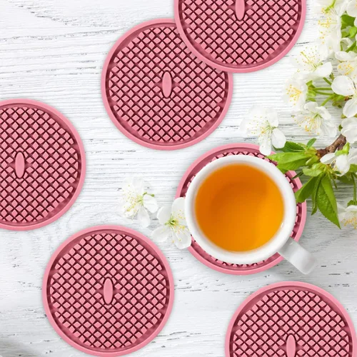 Miniatura 2 de ME.FAN Posavasos de silicona [paquete de 6] posavasos gruesos con soporte, tapete para tazas, antideslizante, antiadherente, se mantiene en su