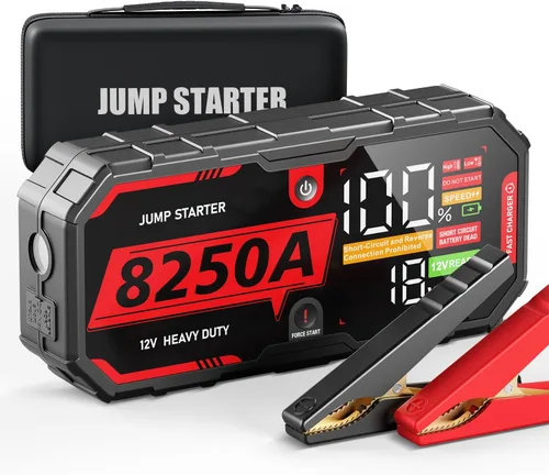 8250A Arrancador de Salto Arrancador de Puente Portátil Paquete de Batería (Hasta 10L de Gasolina / 6.5L de Diesel), 2 Bancos de Energía USB-C,