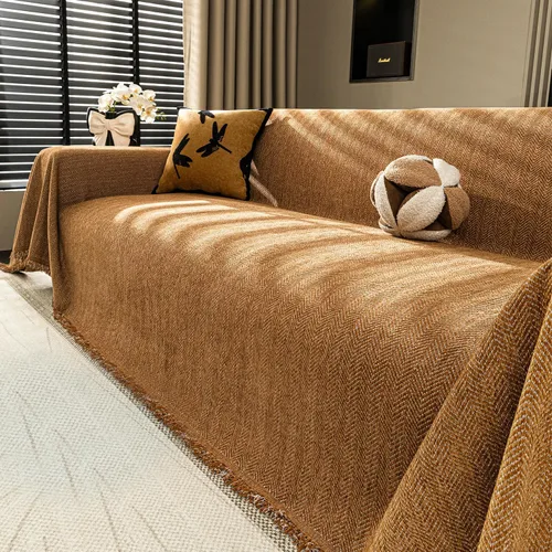 Miniatura 13 de Funda de sofá de felpilla antideslizante lavable para mascotas, funda de sofá con borlas, protector de muebles para sala de estar, color beige, 71 x