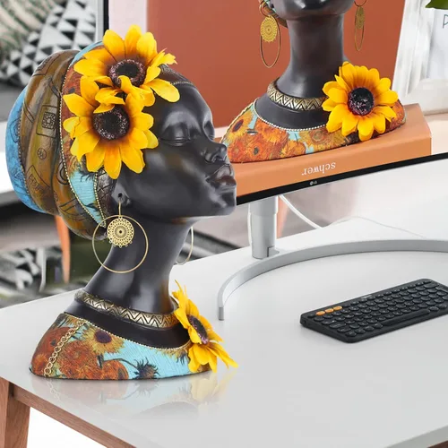 Miniatura 4 de Esculturas de arte africano, estatuas modernas de mujeres africanas, decoración de habitación, figuras africanas de resina, estatua de busto