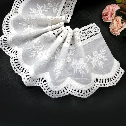 Miniatura 4 de FQTANJU Cinta de encaje de algodón blanco de 3 yardas, encaje de ganchillo de 4-1/4 pulgadas de ancho, bordado floral con volantes