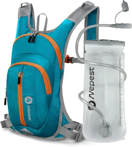 Nepest Hydration Pack Backpack for Women & Men, Lightweight Water Backpack with 2L Water Bladder for Hiking Cycling Running Biking Verde azulado