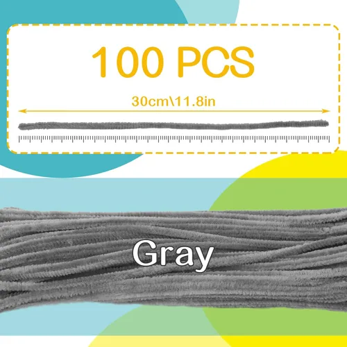 Miniatura 2 de Zlulary Juego de 100 limpiapipas de chenilla, de color sólido, para limpiar tuberías, manualidades, manualidades, decoración, tallos de felpilla Gris