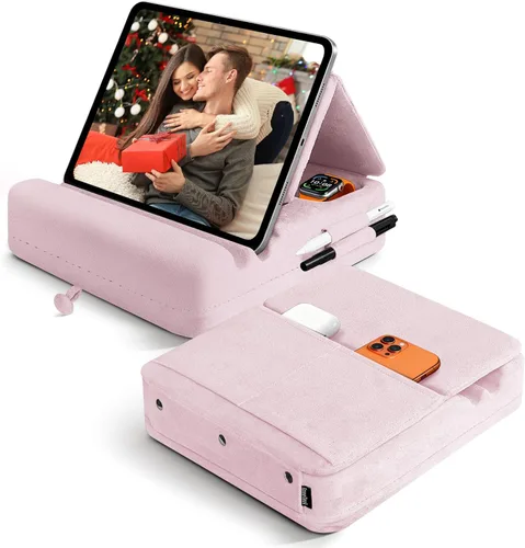 Miniatura 11 de Soporte de almohada para tablet con almacenamiento, soporte plegable para iPad para Lep, cama, sofá y escritorio, base suave con bolsillo y soporte