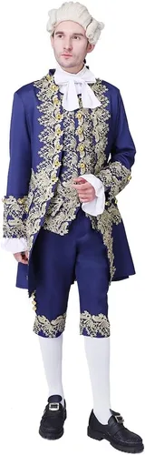 Miniatura 3 de CosplayDiy Traje de corte del siglo XVIII para hombre, uniforme militar británico victoriano colonial, elegante disfraz rococó para hombre Azul
